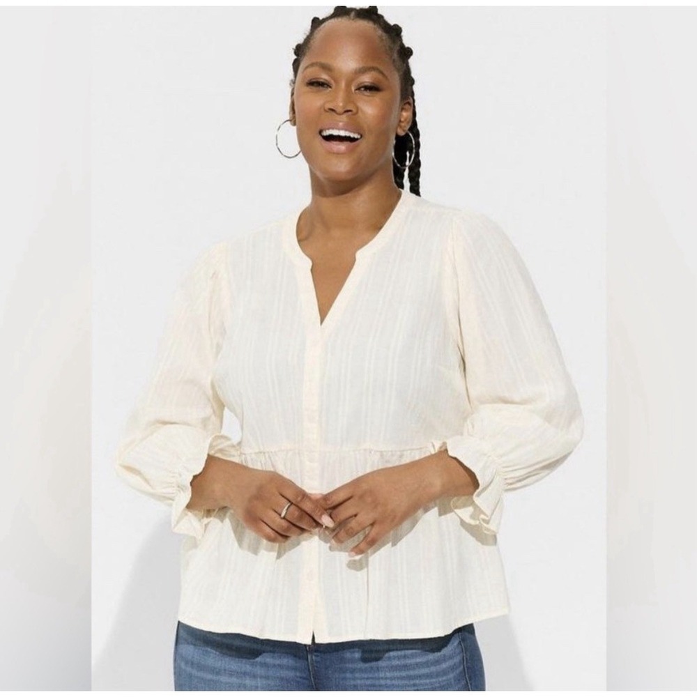 Torrid Peasant Blouse‎ Womens L/Torrid 0 Off White Peplum Prairie